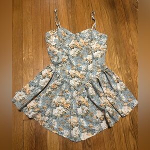 90s Y2K green floral sweetheart mini dress medium sundress